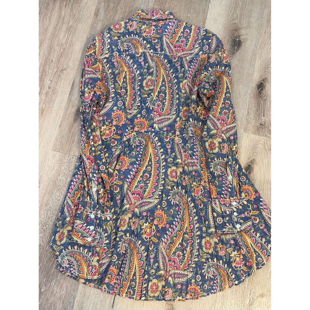 Cino Womens Blue Paisley Crinkle Cotton Button Down Shirt Long Sleeve Size XS - Picture 5 of 7